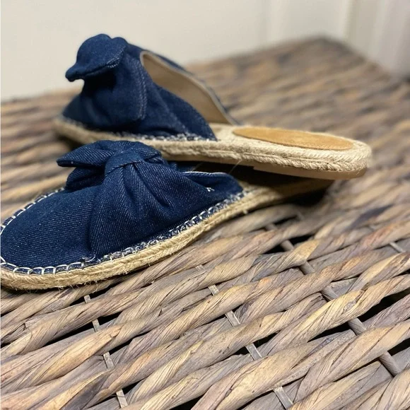 EUC Vintage Havana Candace sz 7.5 women's blue denim mule espadrilles flats mule - Picture 2 of 6